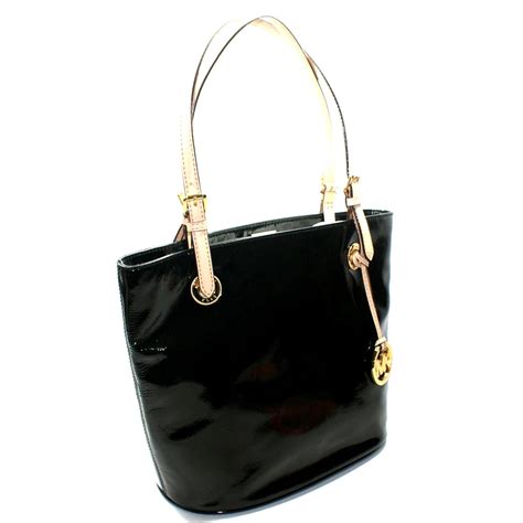 black medium michael kors purse|michael kors black patent tote.